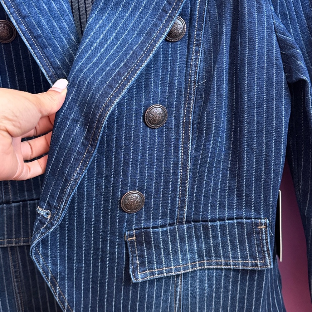 Denim Blue Pinstripe Jacket by Dictionary - Picture 4 of 8